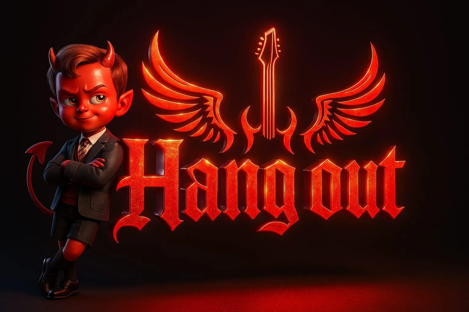 El diablillo de HangOut junto al logo de la banda